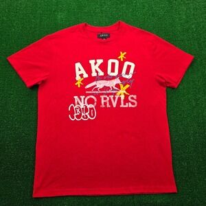 AKOO Tshirt Mens‎ XL Red Graphic Tee Fox Print No Rivals Streetwear Casual